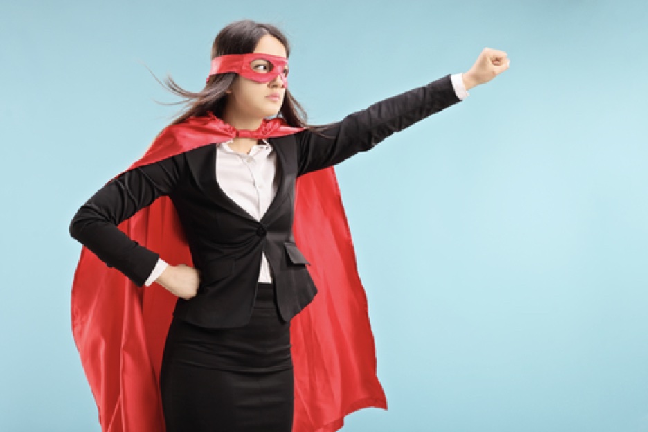 A woman wearing a red cape signifying the superpowers of diary studies