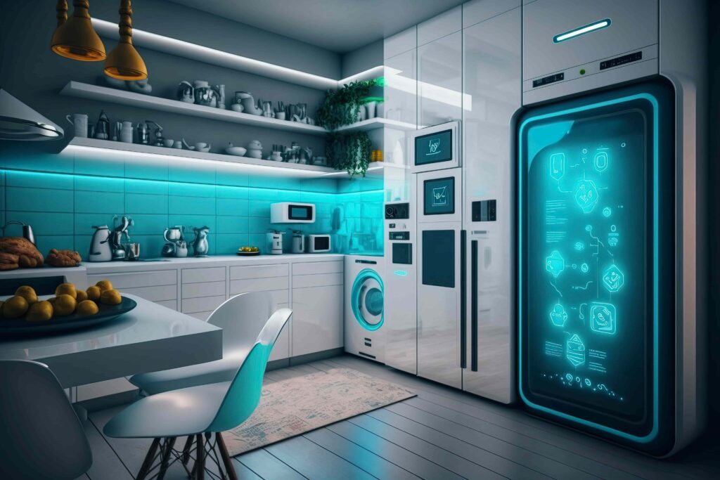 Smart fridge seamlessly integrated into a modern smart home environment.
